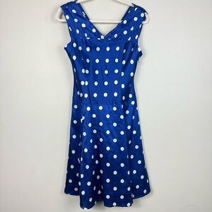 Pendleton Midi Dress Polka Dot Silk Blend Blue White Womens 8 Vintage V-Neck